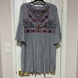 Umgee M Gray Dress with Multicolor Floral Embroidery